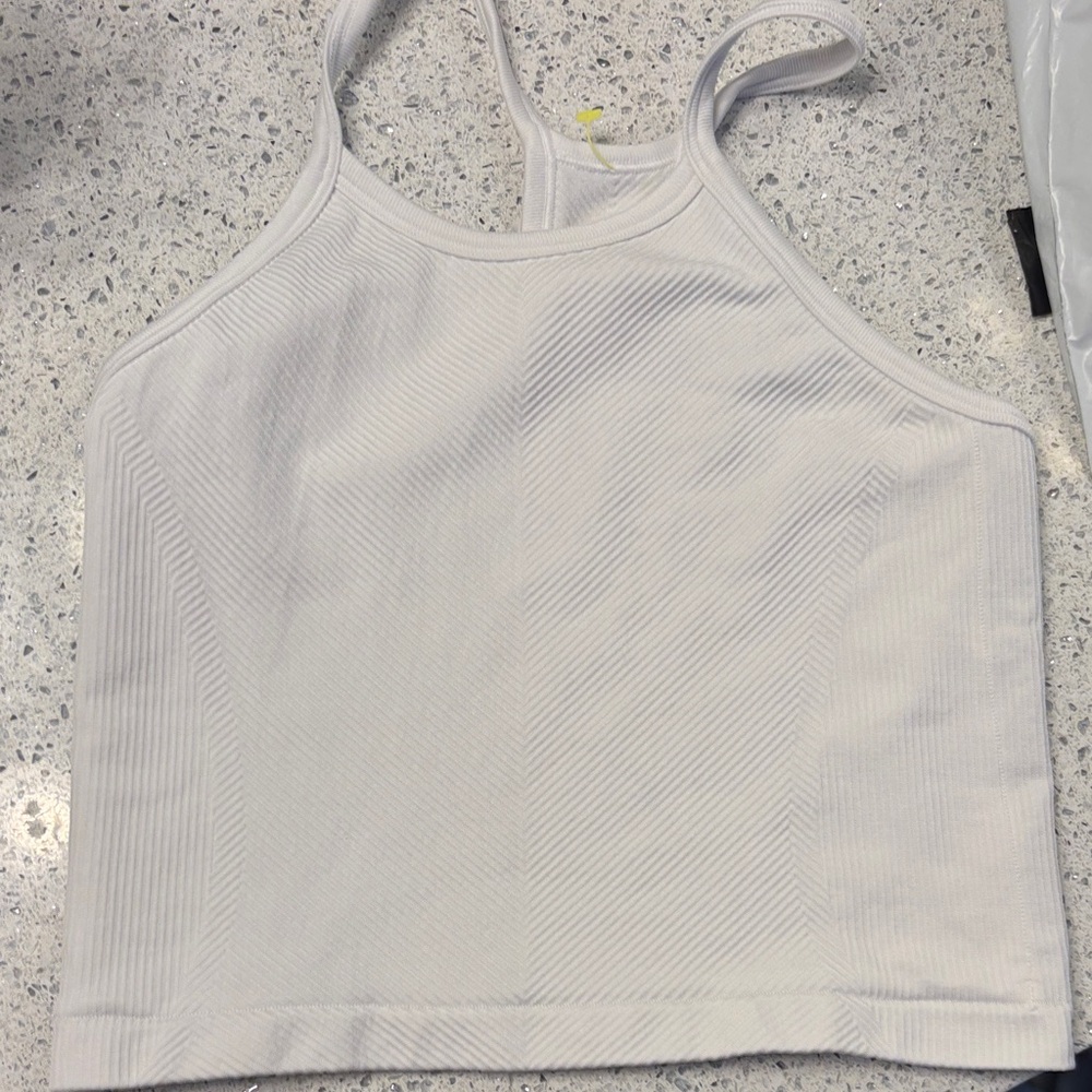 Girls All In Motion White Ribbed High-Neck Cropped Tank Top Size 8 M